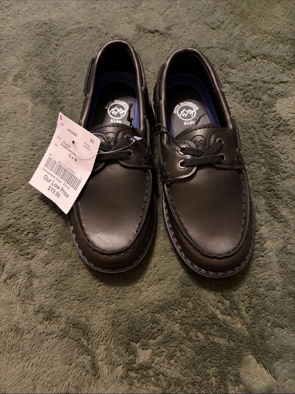 White Mountain Kids Black Slip-On Loafers with Lace Accent